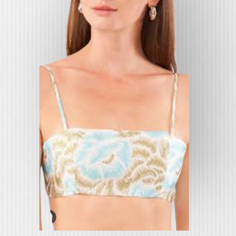 1. STATE Cropped Top‎ Sketched Floral Print Round Twill Square Neck Sleeveless